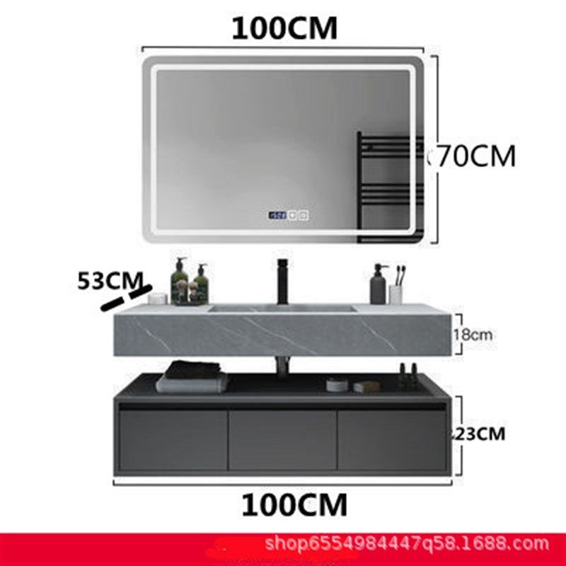 现代简约实木岩板一体盆浴室柜组合卫生间洗漱台洗手台洗脸池双盆