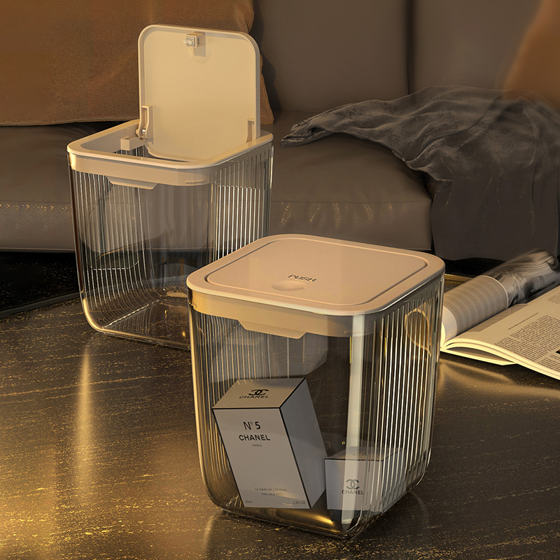 桌面垃圾桶家用客厅轻奢迷你小号C收纳桶带盖办公室桌上按压式纸