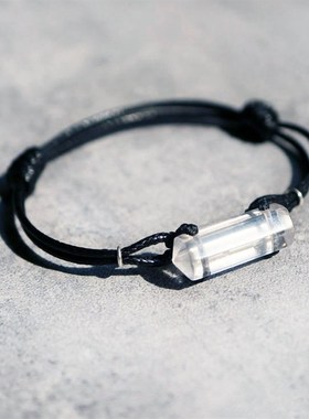白水晶原矿石手链森系男冷淡小y清新女皮绳手链简约送女男饰品个