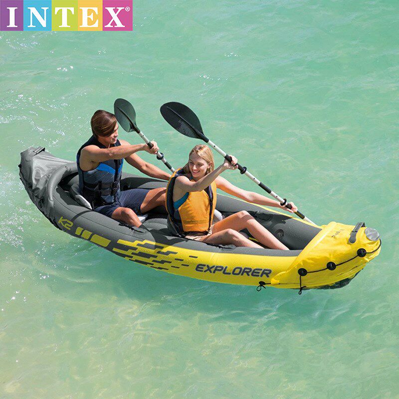 INTEX皮筏艇68307豪华探险者二人充气船组独木舟钓鱼船充气皮筏子