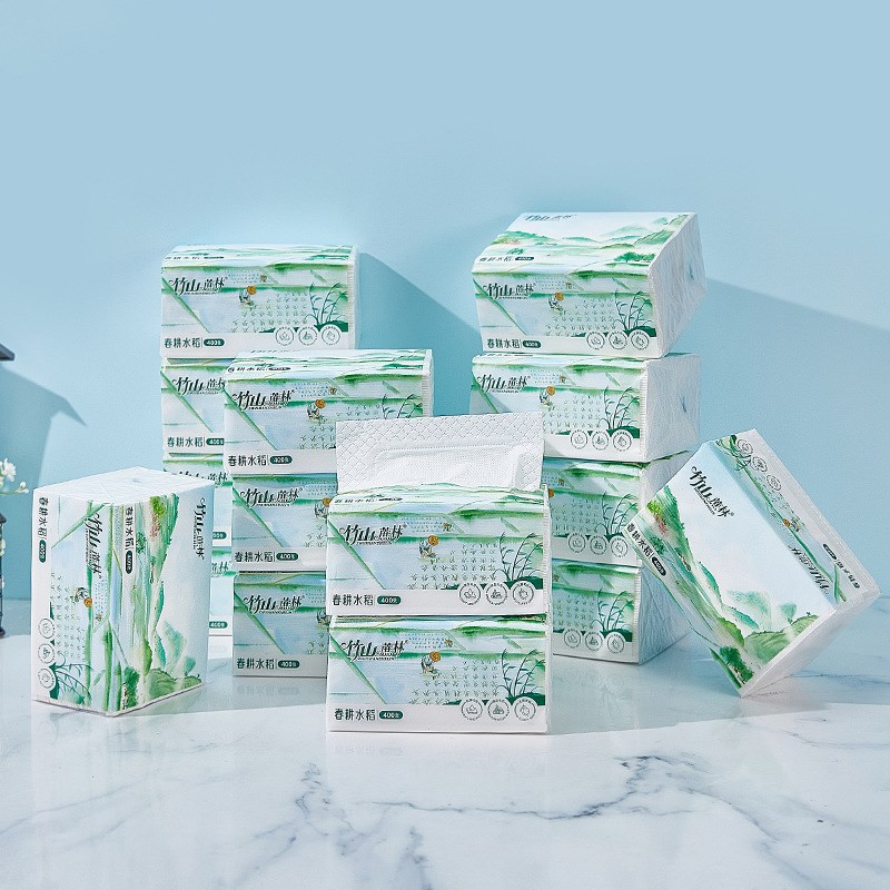 竹山蔗林抽纸纸巾山水茗10包400张加厚家用餐饮抽取式面巾纸9031