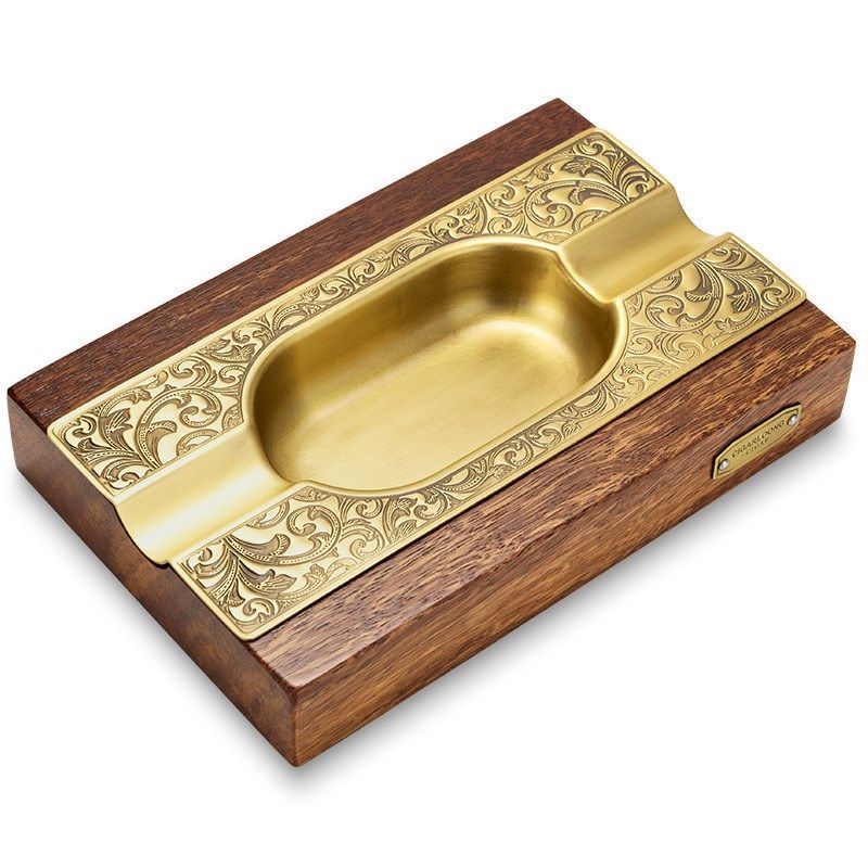 茄龙 (CIGARLOONG)雪茄烟灰缸大口径烟灰缸雪茄专用实木金色花