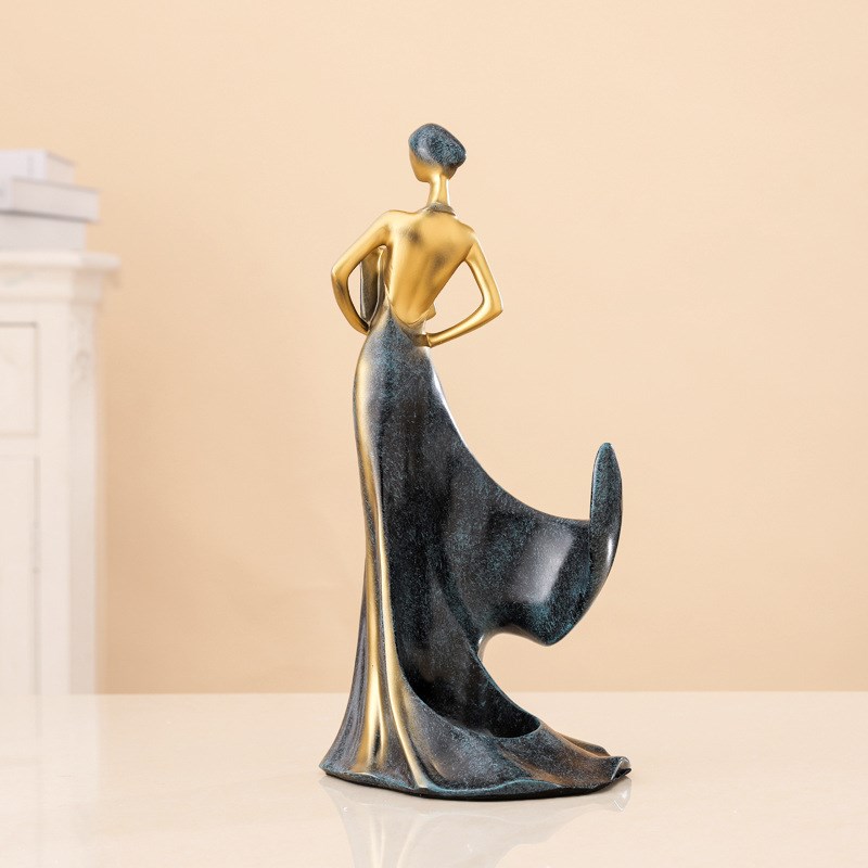 欧式轻奢扇子美女酒架树脂摆件家居客厅酒柜酒店大堂餐桌摆设