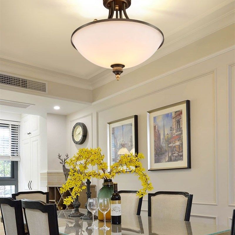 美式复古半吸顶灯铁艺简约卧室乡村风格书房阳台过道走廊灯饰灯具