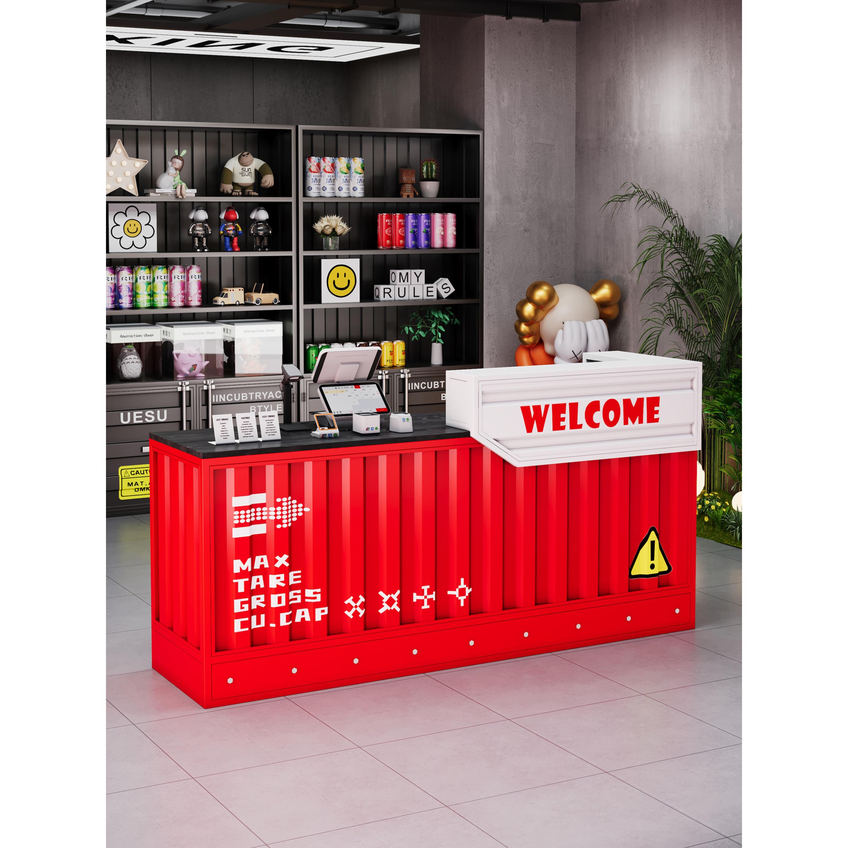 工业风吧台收银台店铺小型甜品奶茶店柜台铁艺健身房前台接待台