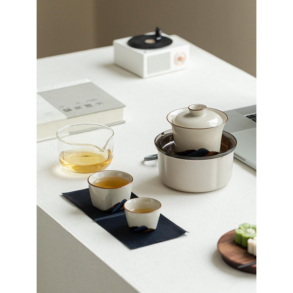 凡幸旅行茶具套装便携式一壶二杯户外露营泡茶盖碗快客杯定制礼品