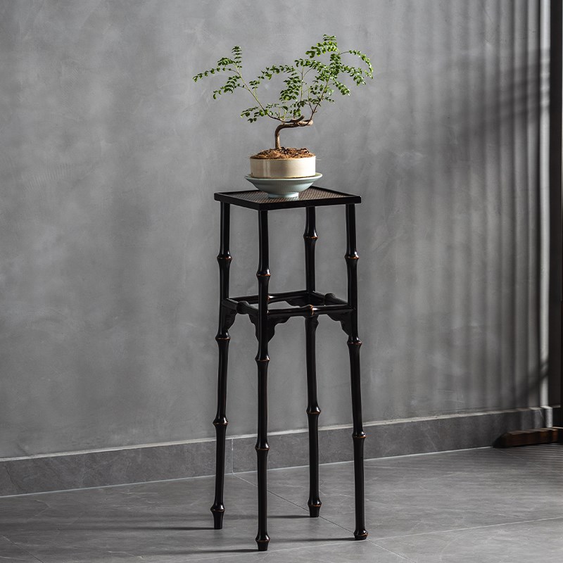 中式筇竹花架仿古典落地式简约花几盆景架手工榫卯高X端客厅花架