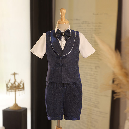 男童礼服夏季新中式儿童西装套装走秀潮服舞台主持人钢琴演出服夏