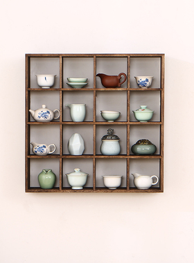实木茶杯紫砂壶收纳架博古架多宝阁主人杯架小格尺寸1W3X13厘米