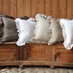 亚麻靠垫套50x50样板房抱枕大靠背欧式荷叶边靠枕不含芯V65x65定