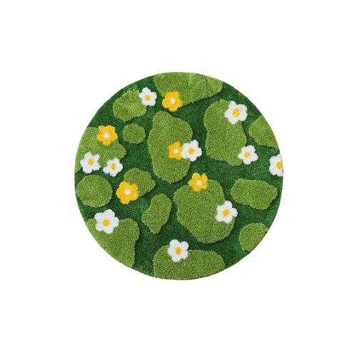 圆形苔藓地毯植绒地毯p浴室垫卧室簇绒地毯绿色客厅地毯苔藓地毯