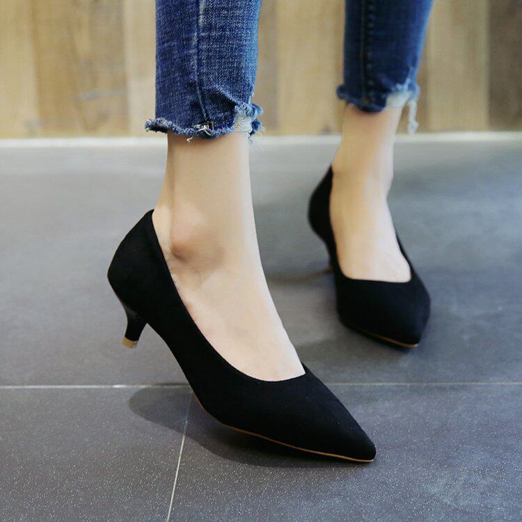 职业高跟鞋女黑色单鞋浅口低跟2-3cm工作上班小清新学生礼仪正装