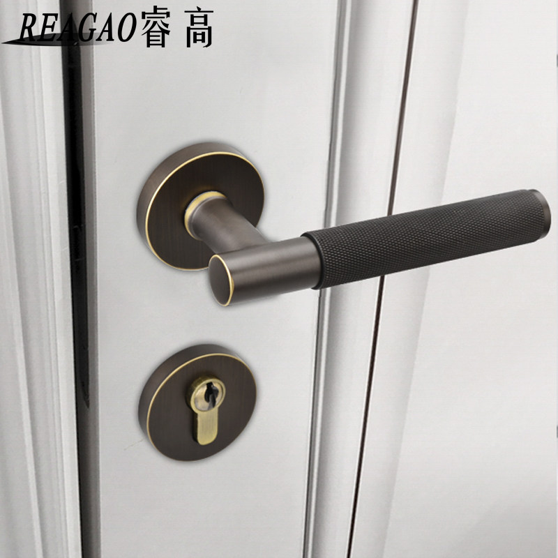 睿高纯铜门锁静音磁吸室内卧室房间木门锁美式分体锁全铜北欧锁具