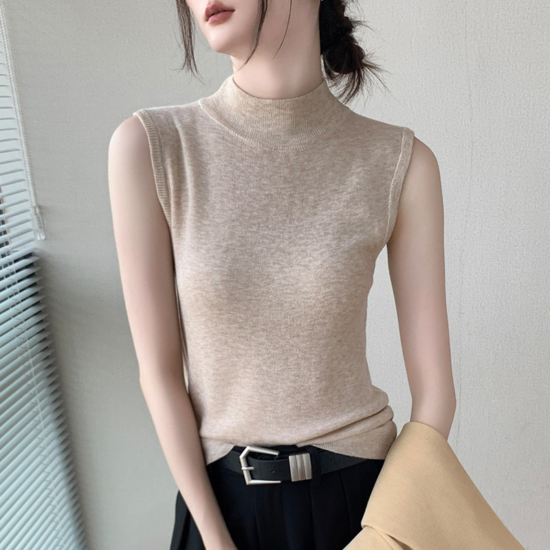 半高领羊毛背心女2024早秋新款修身正肩西装内搭无袖针织打底衫