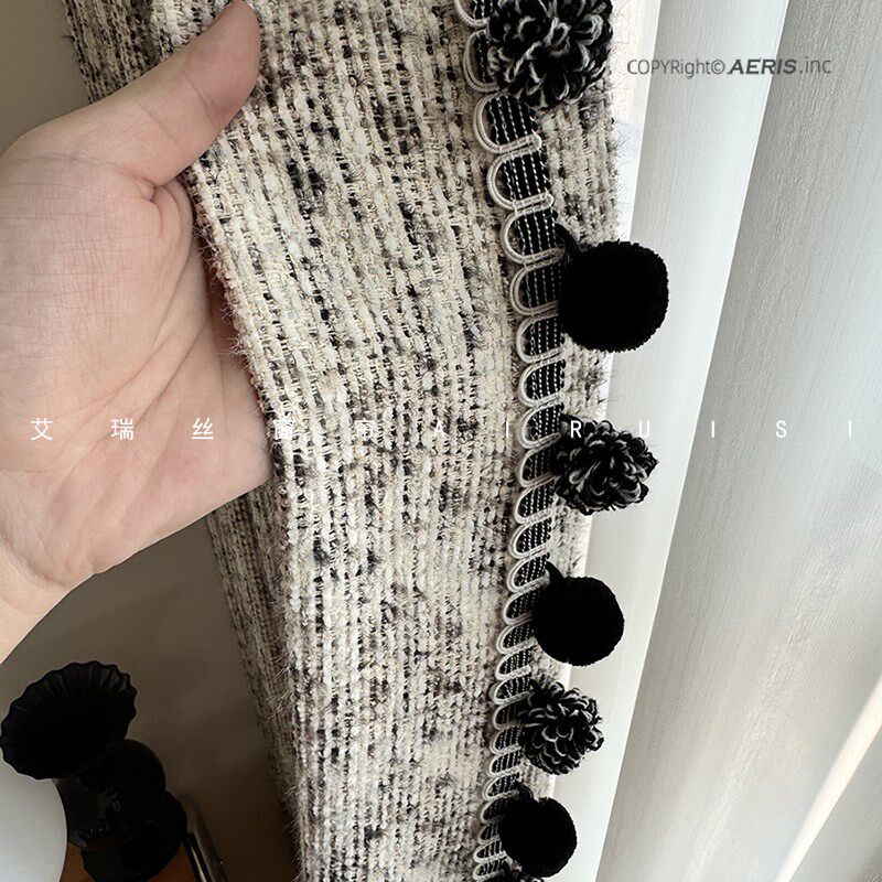 意式极简高级黑白咖奶油调性织物窗帘G 简约客厅餐厅卧室成品定