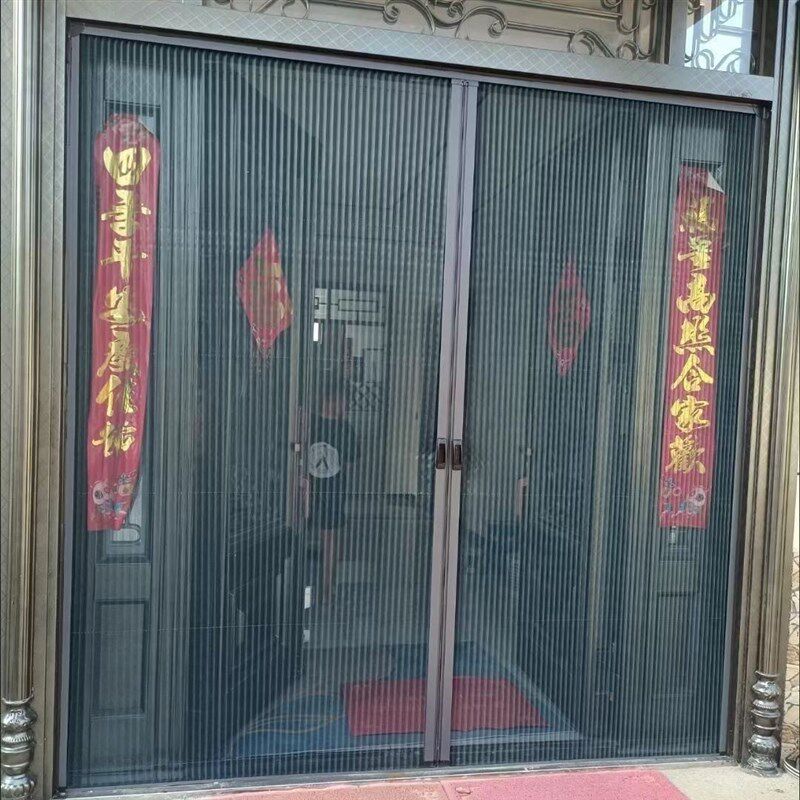 防蚊纱门纱窗隐形伸缩推拉式免打孔铝合金通风夏季沙门折叠门帘