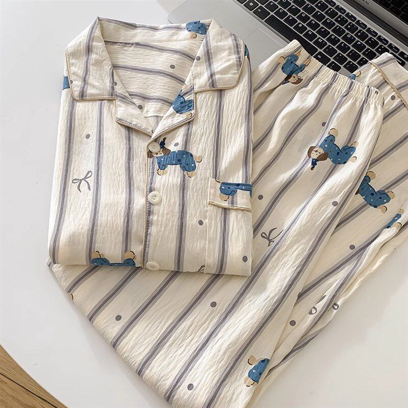 韩版云朵棉绸男女士睡衣春秋冬款2024新款情侣可爱长袖家居服套装