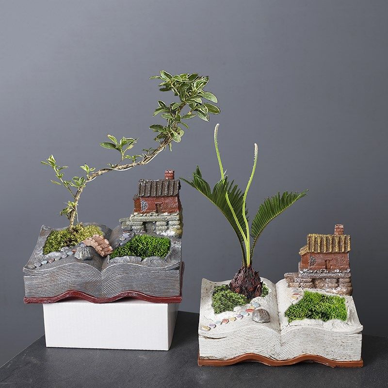树脂多肉文竹书本花盆创意欧式复古个性花器生日礼物幼儿园盆栽