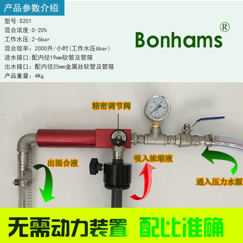 BONHAMS流体液体混配器切削液自动配比器乳化液混合稀释器S201