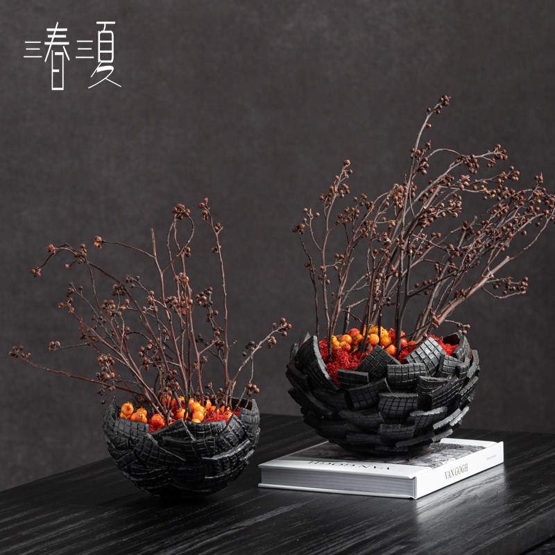 中式侘寂风枯枝浆果仿真花艺酒店民宿禅意茶室桌面花瓶装饰品摆件