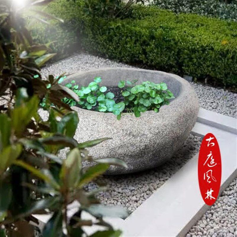 户外庭园石雕老石槽自然s形石钵睡莲石盆洗手盆鱼缸花盆园林装饰