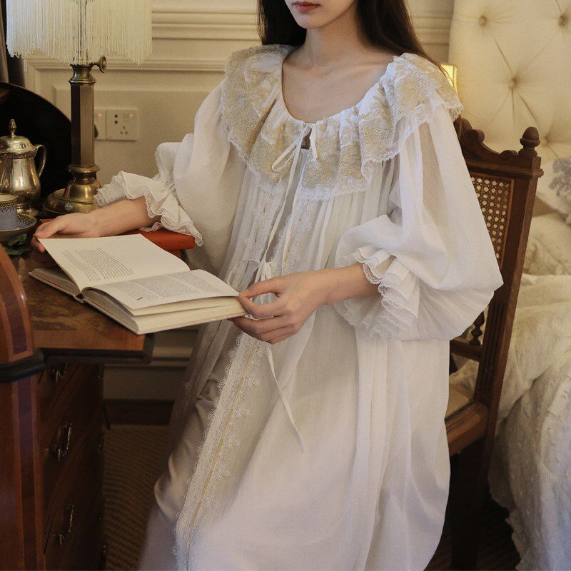 2024新款晨袍家居服带胸垫纯棉纱布吊带睡袍两件套仙女睡衣宫廷风