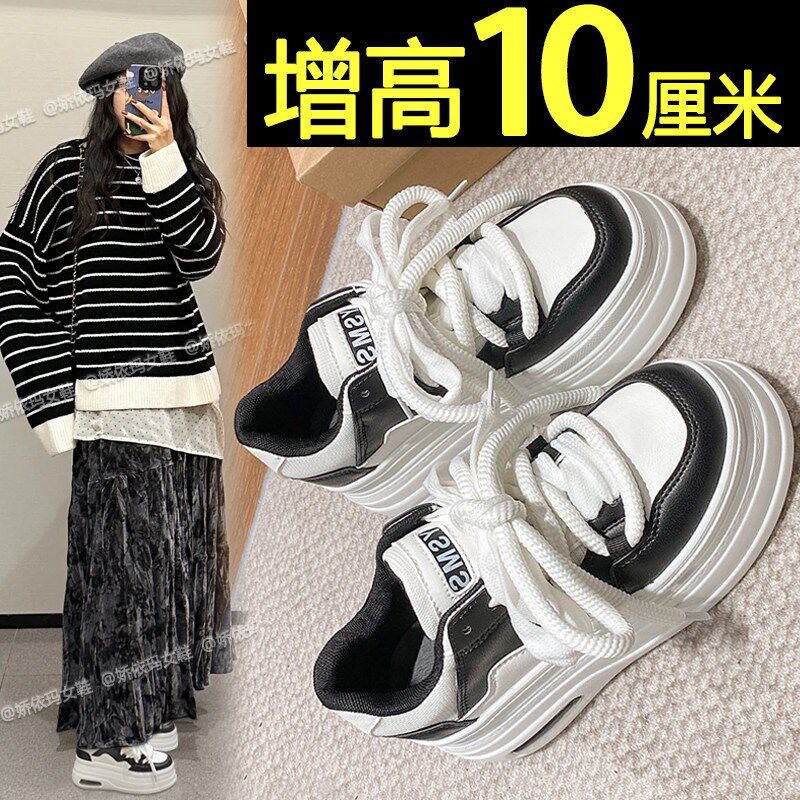 松糕厚底鞋女款2025春季新款小个子内增高10cm休闲板鞋百搭运动鞋