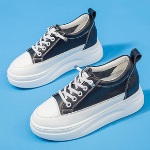 春夏厚底增高牛皮透气休闲松糕底单鞋 内增高7CM小白鞋 女2025新款