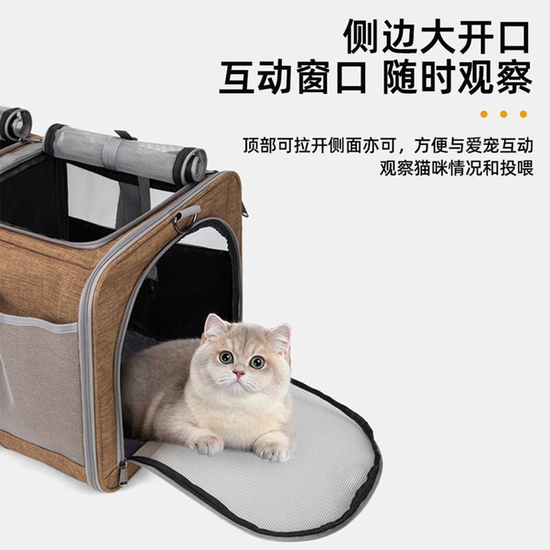 宠物拉杆箱大容量两厢多猫折叠宠物笼猫包外出中背包宠物外出包