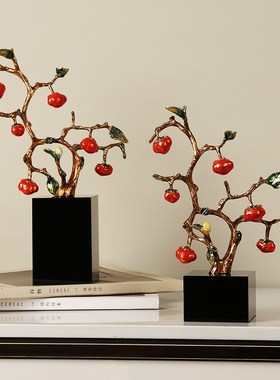 轻奢事事如意柿子摆件客厅玄关酒柜电视柜高档装饰U品乔迁新居礼
