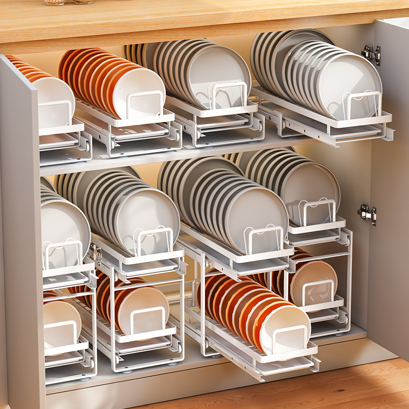抽拉碗碟收纳架橱柜内置r碗盘分隔沥水架厨房抽屉放晾碗碗架置物