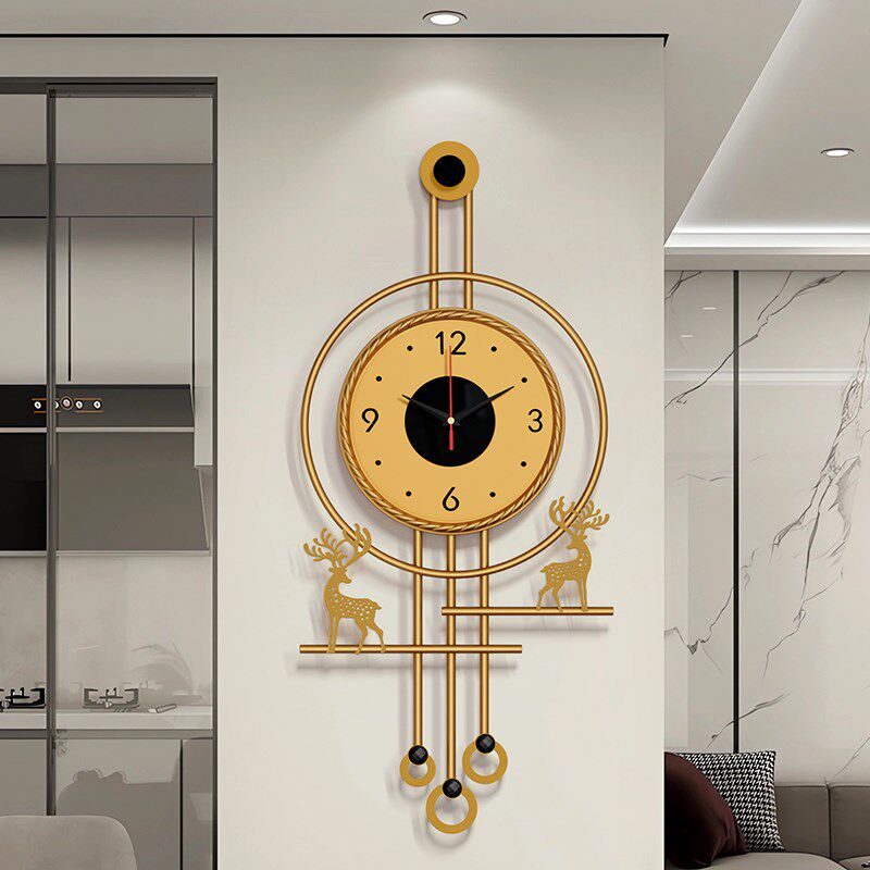 2025新款挂表现l代电视背景墙时钟挂墙挂钟客厅格栅轻奢高级感钟