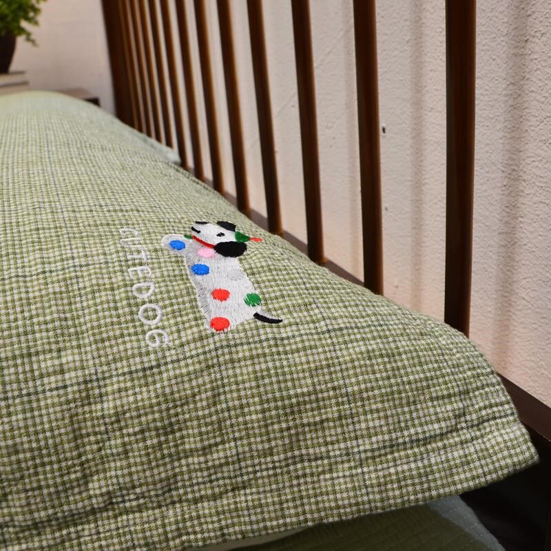 【202b5新款】全棉色织腊肠狗枕巾 高端褶皱复古风 舒适感拉满