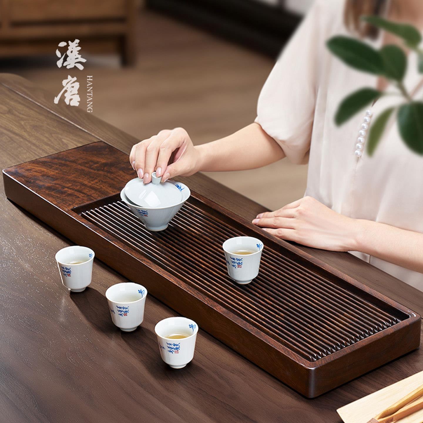 汉唐整木雕刻实木茶盘茶具托盘家用排水简约干泡茶台茶海茶托大号