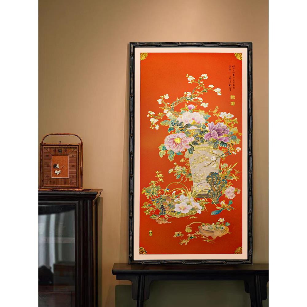 新中式覆古客厅装饰画牡丹花鸟寓意丰富吉祥入口大厅挂画高端