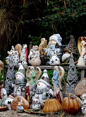 捡漏~园艺小动物摆件雪人做旧景观花盆花园庭院装饰杂货Z 孤品多