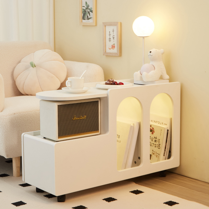 奶油is简约边几角几客厅沙发旁C可移动小推车置物架边柜家用卧室