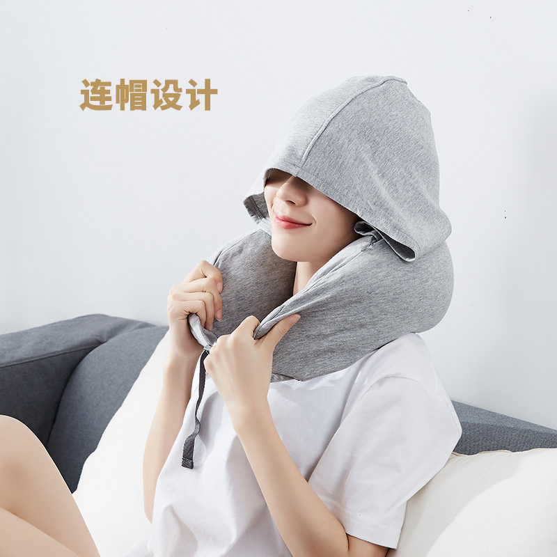 旅行枕头便携型枕带帽子长途护颈椎脖子飞机护S颈枕护脖连帽型枕