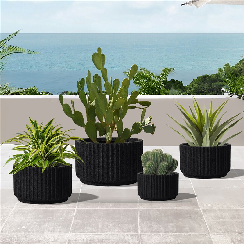 简约厚重浮雕g纹圆形玻璃钢大号花盆绿植多肉植物种植盆阳台园艺