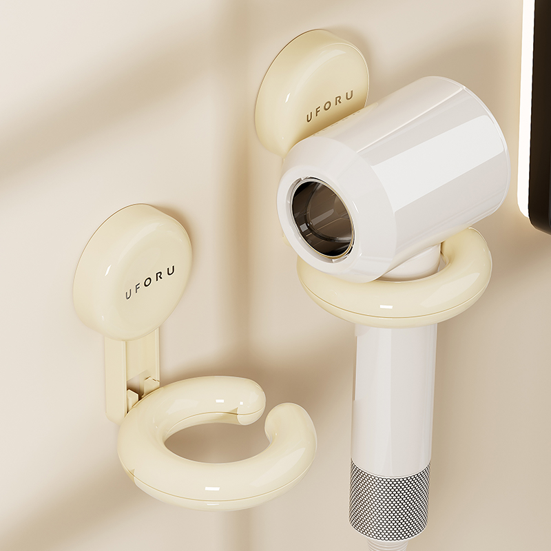 奶油风吸盘吹风机支架置物架免打孔壁挂电吹风收纳架W浴室收纳挂