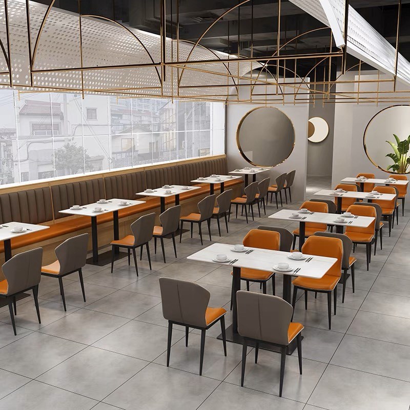 简约现代餐厅卡座餐桌饭店商用岩板火锅桌连锁餐饮店餐椅烧烤桌椅
