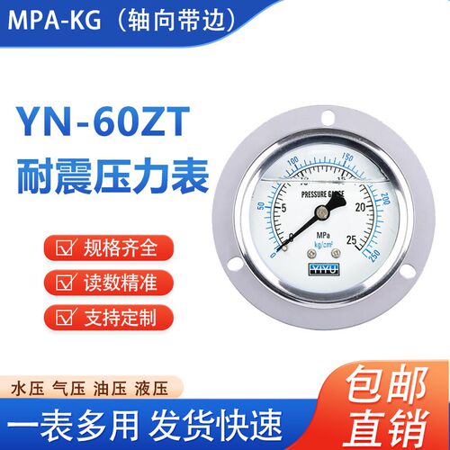 注塑机YN60ZT抗震耐震压力表YIYU轴向带边0-25MPA250KG油液1/4PT