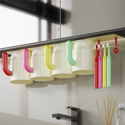 镜柜磁吸牙刷置物架壁挂式免打孔一家四口刷牙杯漱口Y杯牙杯收纳