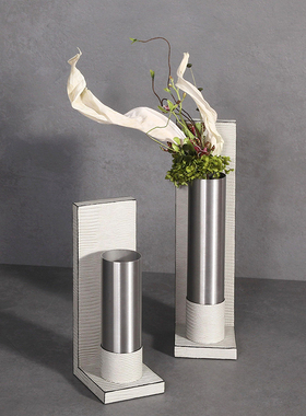 简约创意皮革花器摆件样板间售楼处酒店插花器花Z瓶软装摆放