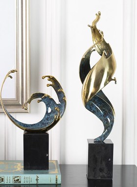 高档轻奢黄铜风生水起招财摆件创意客H厅玄关办公室装饰品乔迁礼