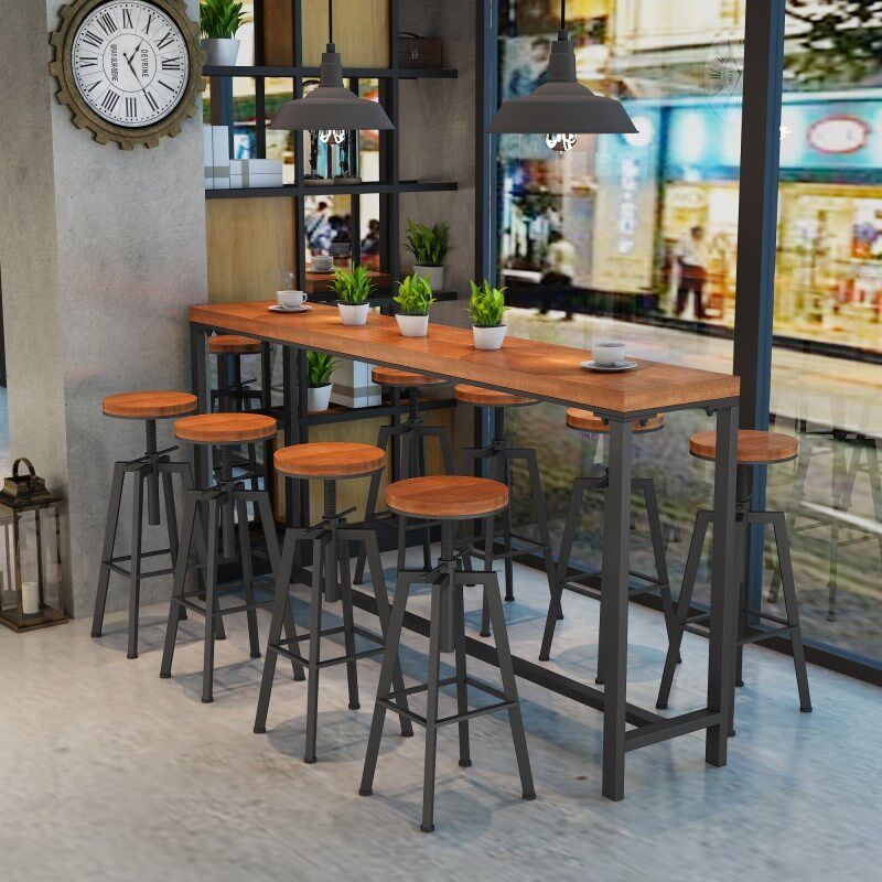 酒吧台椅高脚h桌吧台椅实木欧式铁艺椅吧凳简约椅子复古高脚凳