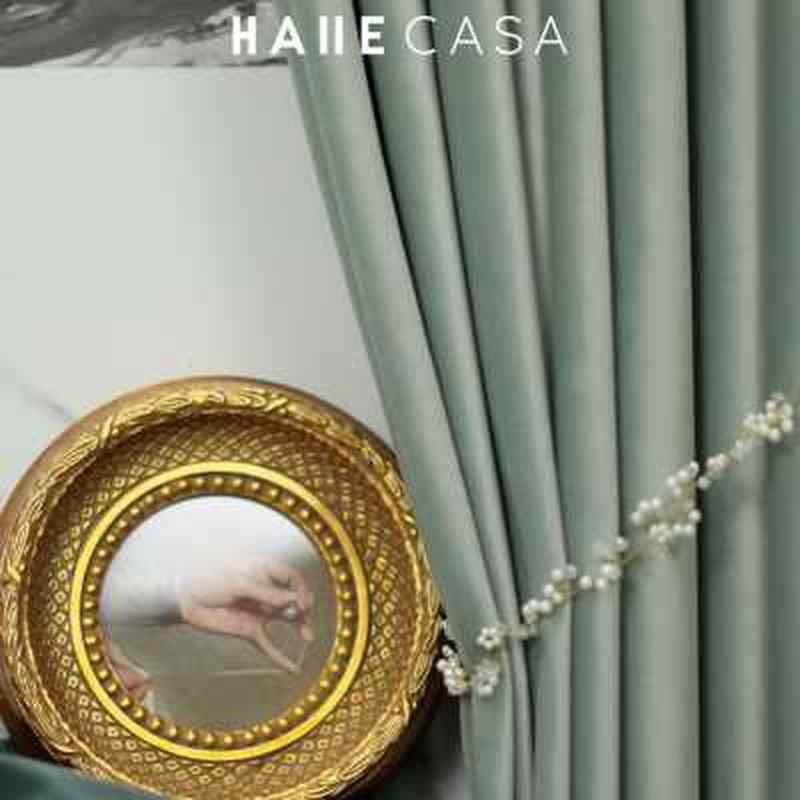 2020c后轻奢北欧清新豆蔻青灰绿浅绿色丝绒窗帘布遮光卧室客o