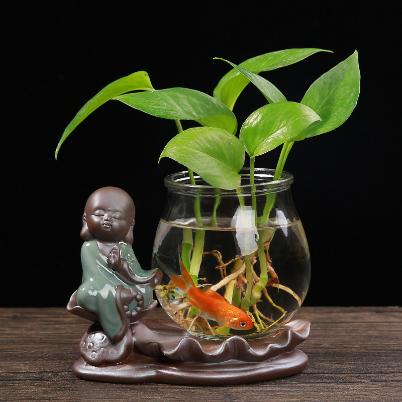 创意绿萝水培植物花瓶玻璃透明花器E水养花盆器皿插花客厅桌面摆