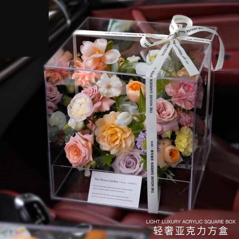 压克力手提插花盒鲜花束花艺包装盒diy材料防水透明轻奢礼盒