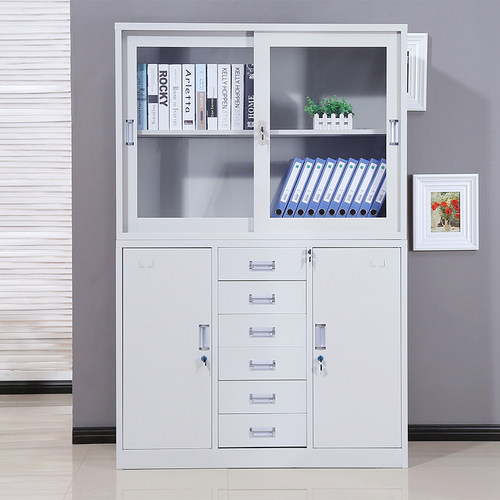 中六斗文件柜抽屉玻璃档案办公书柜铁皮带锁储物财务凭证资料柜子